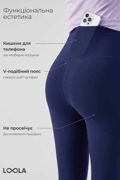 Комплект Loola темно-сині лосини з високою посадкою та ванільно-жовта футболка без бокових швів LLK050406 фото