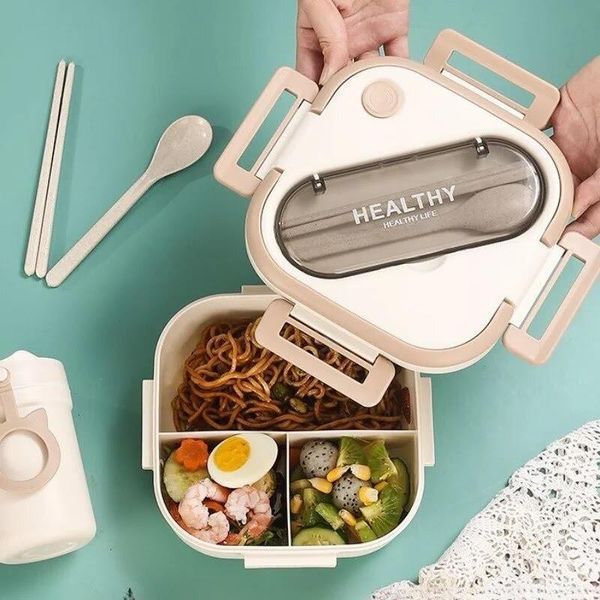 Ланч бокс однорівневий на 3 відсіки 1300 мл бежевий 5010325 фото